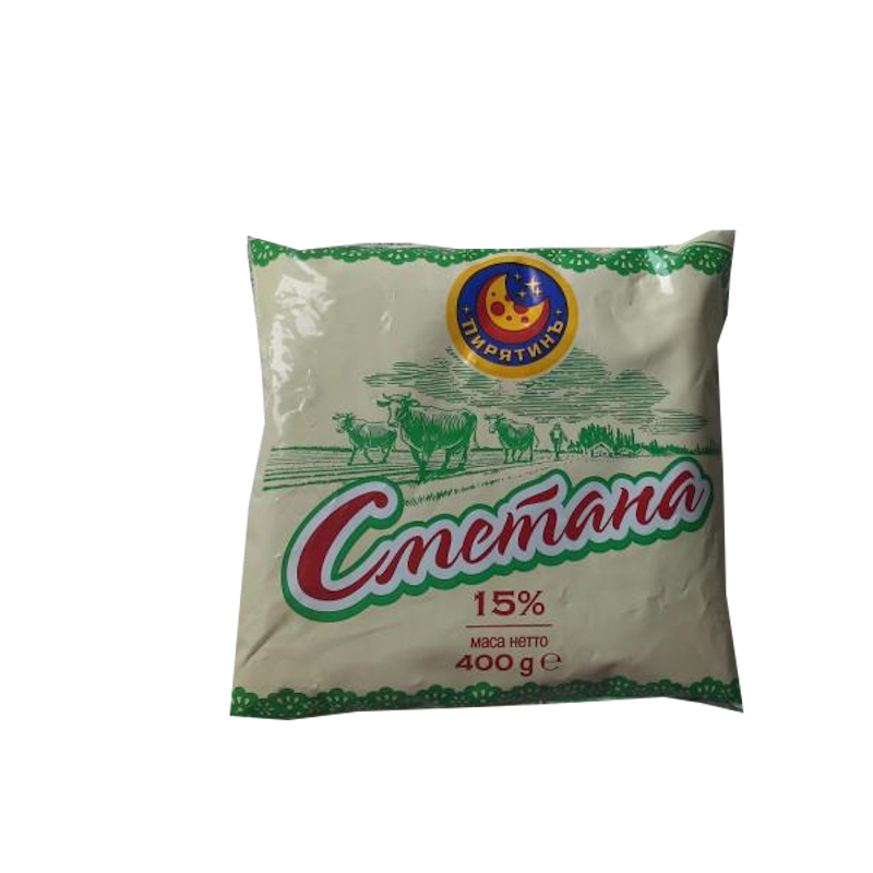 Сметана ПИРЯТИН 15%, 400г, плівка поліетиленова